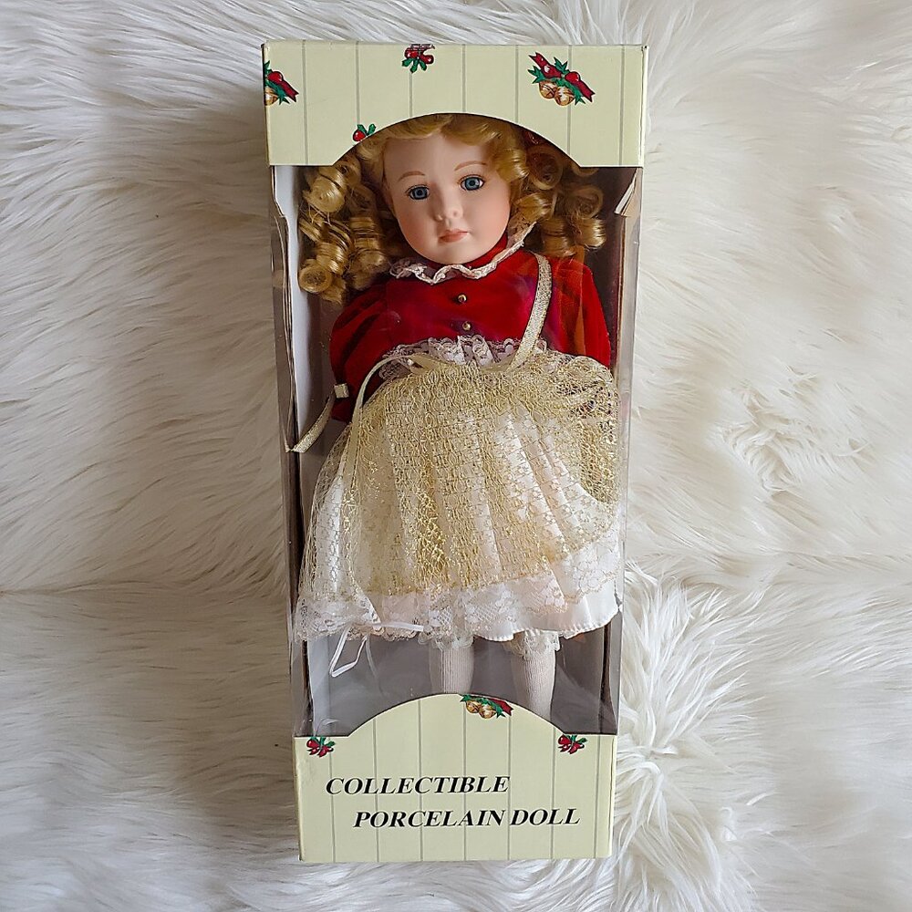 Collectible Porcelain Christmas Dress Xmas Promo Doll